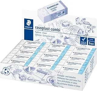 Staedtler Rasolplast Combi White and Blue Dual Duty Eraser, Box of 30, 526 BT30