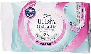 Lil-Lets Freshlock Ultra Long Thin Pads - Pads with Wings for Extra Security - Super Soft Cotton Feel -Leak Proof Protection - Amazing Comfort - With Natural Deodoriser - Fragrance Free -12 Units