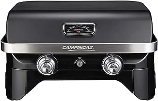 Campingaz Attitude 2100 Lx, Portable Table Top, 2 Steel Burners, 5 Kw Power, Camping Gas Barbecue With Lid, Thermometer, Grill Grid And Plancha, Black