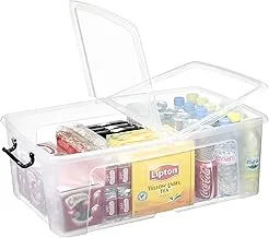 CEP Strata, Made In UK, Plastic Storage Box with Lid and Handles, 50 Liter, Clear, Stackable Home Office- L70XW45XH23Cm, STR-XW675CLR/CLR-ST