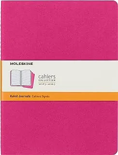 Moleskine Cahier Journal, Set 3 Notebooks With Ruled Pages, Cardboard Cover Visible Cotton Stiching, Colour Kinetic Pink, Extra Large 19 X 25 cm, 120 Pages