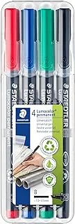 قلم عالمي Staedtler Lumocolor ، إزميل عريض ، رأس لباد ، قلم تحديد دائم ، صندوق من 4 أقلام ألوان متنوعة ، 2.5 مم 314 Wp4 (عبوة من 4)