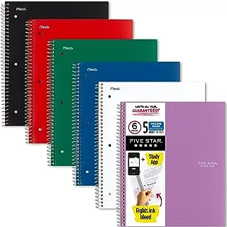 Five Star Spiral Notebook, 5 Subject, College Ruled Paper, 200 Sheets, 27.9 cm x 21.6 cm, Assorted Colors, Color Will Vary, 6 Pack (73793)