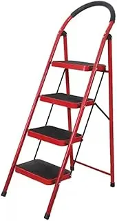 SHOWAY 4 Step Ladder Folding Step Stool Stepladders with Anti-Slip and Wide Pedal for Home and Kitchen Use Space Saving (Red)