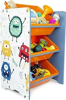 Home Canvas Crazy Monster Toy Storage 3Bins Organizer For Kids Play Room, Multicolor