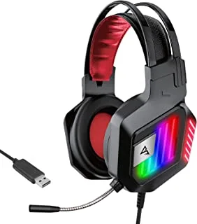 AirSound Gaming Headset Headphone| RGB LED Lights with 7.1 Surround Sound Noise Cancelling Mic| USB Interface| Over-Ear Headphones for PS4/ PS5, Xbox, Nintendo Switch, PC, Mac, Laptop (Alpha-1)