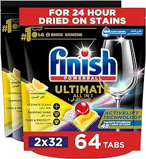 Finish Powerball Ultimate Dishwasher Detergent Tablets, Ultimate Clean & Shine, Lemon Sparkle - 64 Tabs (32 Tabs, Pack of 2)