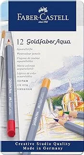 Faber-Castell Gold Faber Aqua Water Colour Pencil 12 لونًا في علبة معدنية مسطحة