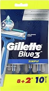 Gillette Blue Simple3 Men’s Disposable Razors, 8+2 Count