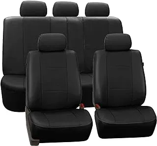 FH Group Pu007Black115 Universal Fit Full Set Deluxe Leatherette Black Automotive Seat Covers Fits Most Cars, Suvs, And Trucks (Airbag And Rear Split Compatible)