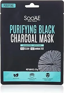 Soo’Ae New York. Purifying Black Charcoal Face Sheet Mask. Antioxidant Rich Face Sheet Mask. Made In Korea.