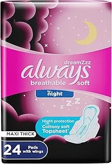 Always Breathable Soft Maxi Thick, Night Sanitary Pads With Wings, 24 Pads