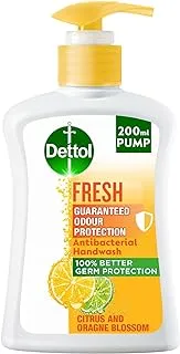 Dettol Handwash Liquid Soap Fresh Pump for Effective Germ Protection & Personal Hygiene, Protects Against 100 Illness Causing Germs, Citrus & Orange Blossom, 200ml (Pack of 1)