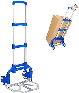 Ecvv 75Kg Luggage Trolley Barrow Foldable Hand Push Truck Parcel Boot Cart Heavy Duty Rustproof Utility Cart With Adjustable Shaft, Blue, Lt-001