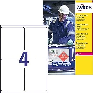 Avery B7169-50 (99 x 139mm) Extra Strong Adhesive, Ultra Heavy Duty Industrial Waterproof GHS Labels, 4 Labels Per A4 Sheet