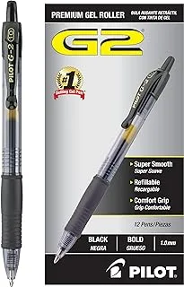 Pilot G2 Retractable Premium Gel Ink Roller Ball Pens, Bold Point, Black Ink, Dozen Box (31256)