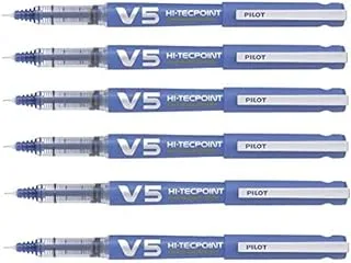 Pilot Pen Hi-TechPoint V5 Cartridge Pen, Blue ink pen combo of 06 Pieces, Pen 0.5 mm Tip, Cap-Off Mechanism, Advance Clip Design