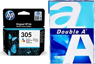 HP 305 Tri-color Original Ink Cartridge 3YM60AE & - Printer Copy Paper, Size A4, GSM 80, 100 Pages Ream