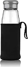 Delcasa Dc1315 420Ml Glass Water Bottle With Neoprene Sleeve Portable Steel Cap Lead Free, Travel Flask Air Tight Microwave Safe, Dishwasher Safe Leak Proof Lids, Ideal For Indoor & Outdoor, Clear