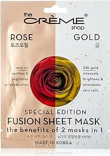 قناع ورقة فيوجن 2 في 1 من The Crème Shop Rose & Gold. الترطيب ومكافحة الشيخوخة والنفخ. صنع في كوريا