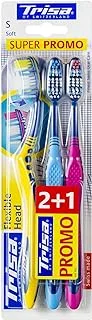 Trisa Flexhead Soft Toothbrush, Adult, Finest Swiss Oral Care, Super Promo (2+1),Flexible head, Ergonomic handle, Unique design, Assorted Color