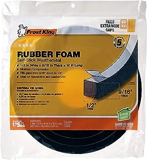 Frost King Available R930H Sponge Rubber Foam Tape 9/16-Inch, Black, 1/2