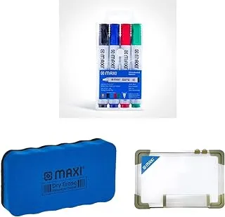 Maxi Whiteboard Marker Wallet Of 4Pc, Whiteboard 800-4 & Medium Magnetic White Board Eraser, Wbe31 & Maxi Single Sided Magnetic White Board 20X30, 2030