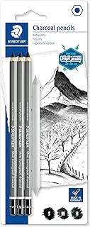 Staedtler Mars Lumograph Journey Design Charcoal 100C SBK4 - حزمة نفطة من 3 أقلام رصاص متنوعة من الجرافيت و 1 جذع مزج