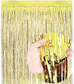 2 Pcs Golden Metallic Tinsel foil Fringe Curtains Photo Booth Props Fit Romantic Photo Wall & Window Background, Shimmer Rain Silk Curtain for Bachelorette Holiday Celebration Wedding Party Decoration