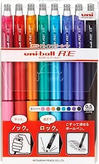 Uni Erasable Knock Ballpoint Pen, Uni-Ball R:E, 8 Color Assorted (Urn180058C)