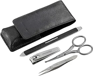 Tweezerman Gear Essential Grooming Kit. Set contains: Tweezerette, Facial Hair Scissors, Fingernail Clipper, Multi-Use Nail Tool.