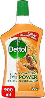 Dettol Antibacterial Power Floor Cleaner (Kills 99.9% of Germs), Oud Fragrance, Can be Paired with Vacuum Cleaner for Cleaner and Shinier Floors, 900 ml