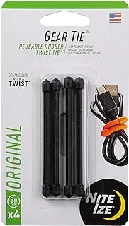 Nite Ize GT3-4PK-01 Gear Tie Reusable Rubber Twist Tie, 3-Inch Length, Black Pack of 4