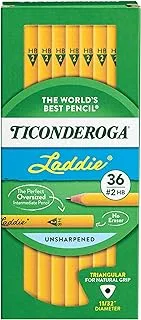 Ticonderoga Laddie Tri-Write Pencils, Wood-Cased #2 Hb Soft, Intermediate Size Triangular Without Eraser, Yellow, 36-Pack (13044)