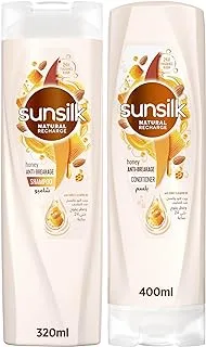 SUNSILK Naturals, Shampoo & Conditioner, For Dry Hair, Honey Anti-Breakage, With Honey & Almond Oil, 24hr Fragrance, 400ml + 320ml