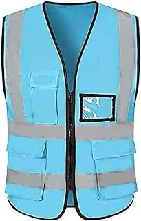 ECVV Reflective Safety Vest Bright Neon Color with 2 Inch Reflective Strips -Zipper Front Medium Free Size (sky blue)