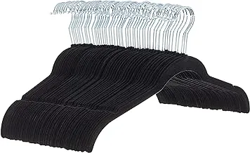 Amazon Basics Slim, Velvet, Non-Slip Shirt Clothes Hangers, Black/Silver - Pack of 50