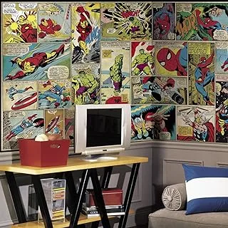 Roommates Jl1398M Marvel Comic Panel XL مقابض للكرسي جدارية مسبقة اللصق 6 × 10.5 بوصة - جداري جداري قابل للإزالة من الماء قابل للتقطيع للغاية - 10.5 6 قدم ، متعدد