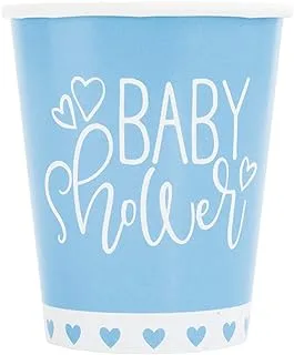 Unique Party 73386 9oz Blue Hearts Baby Shower Paper Cups, Pack of 8