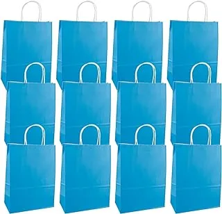 SHOWAY Paper Gift Bags 12 Pieces Set, Eco Friendly Bags, With Handles Bulk, Shopping Kraft Retail Party 27X21X11Cm, Color Blue,