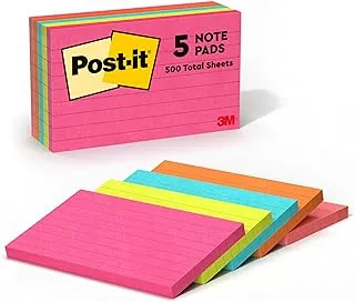 Post-it Notes Neon Colors 635-5AN. 3 x 5 in (76 mm x 127 mm), Lined. Pastel Colors - Sticky Notes For Note Taking, To Do Lists & Reminders. Clean Removal, Recyclable. 100 sheets/pad, 5 pads/pack