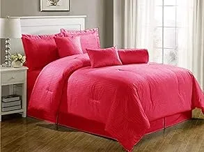 Luxury Self Stripe Set Of 4 Pieces Bedding Set, Cotton, King, Red, H47.8 x W65.8 D29.8 cm