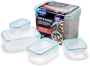 Addis Clip And Close Food Storage Container With Lockable Lids 5 Piece Set, Clear