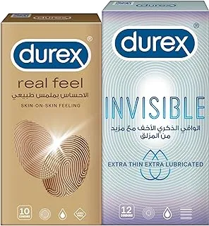 Durex Real Feel Condoms + Invisible Extra Thin Lubricated - Pack Of 22