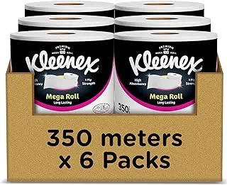 Kleenex Kitchen Paper Towel, Mega Roll Tissue, 6 Rolls x 350 Meters, High Absorbency for Multi Purpose