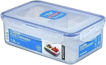 LocknLock Prep Containers / Lunch Box with Lid With 3 Compartments , Clear/Blue , 34 oz 1L , HPL817C