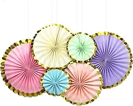 Party Time Pastel Mix with Gold Edging Hanging Paper Decoration Fan Set of 6