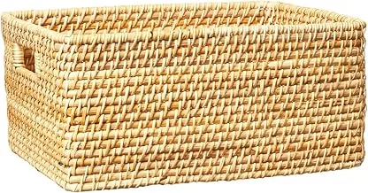 Homesmiths Rectangular Rattan Storage Bins With Handles, Large, Natural