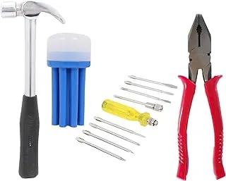 Suzec Johnson Home Utility Kit Claw Hammer Steel Shaft & Screwdriver Set With Neon Bulb (8 Pieces) & Combination Plier