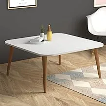 Home Canvas Square Made In Turkey Modern Coffee Table Centre Table For Living Room, Easy Assembly Wood Legs - White